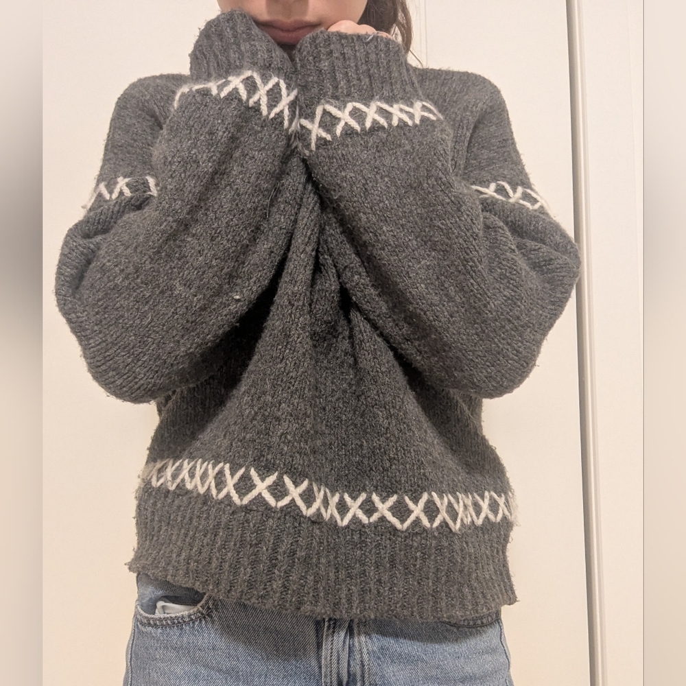 Only Gray Sweater with White Stitching